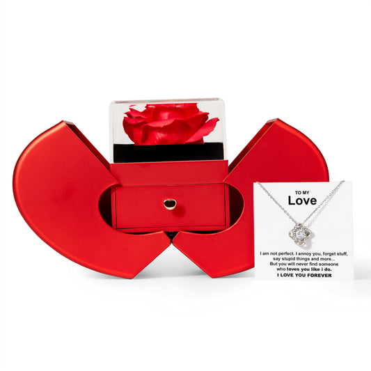 To My Love - Loves You Like I Do - Love Knot Necklace with Red Heart Rose Box