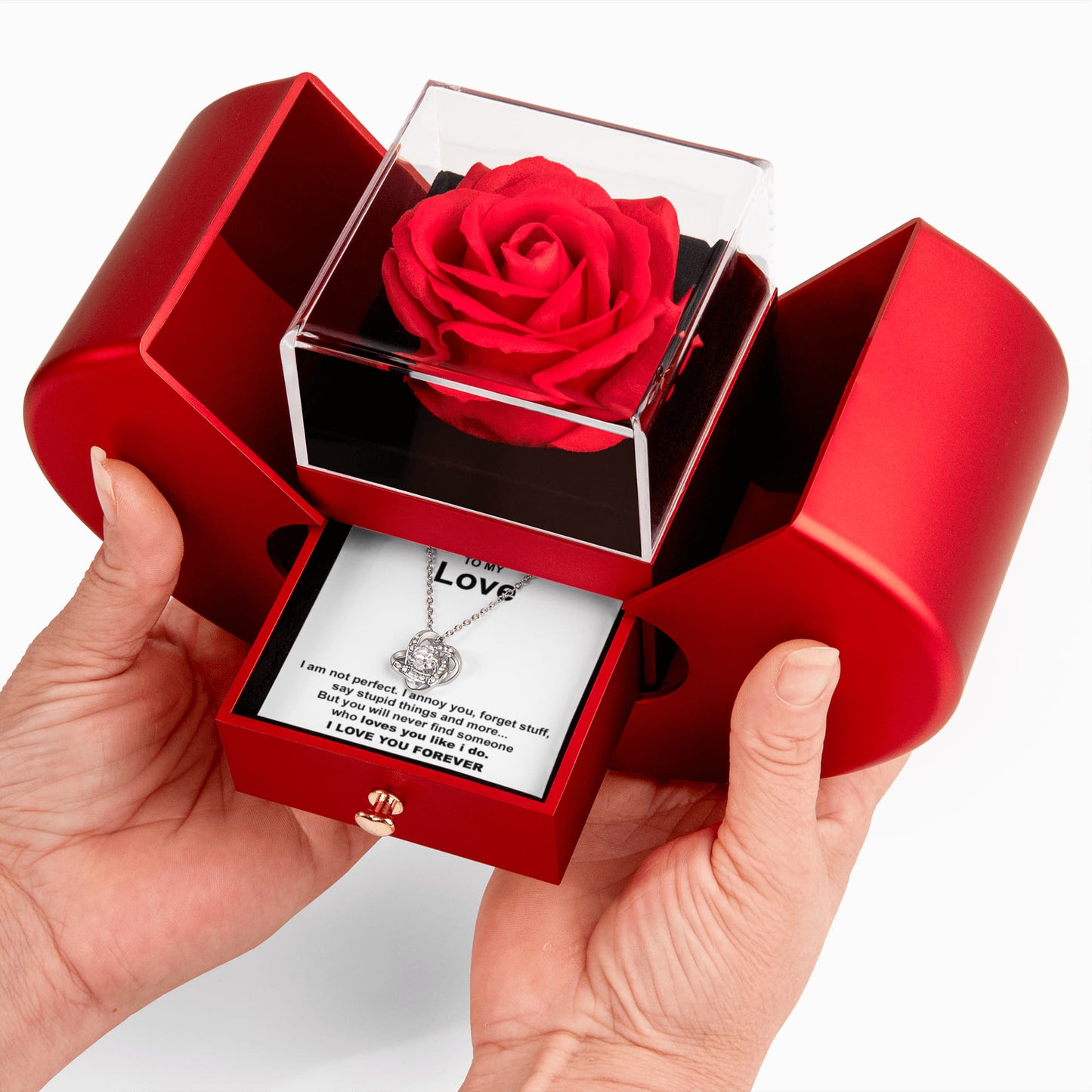 To My Love - Loves You Like I Do - Love Knot Necklace with Red Heart Rose Box