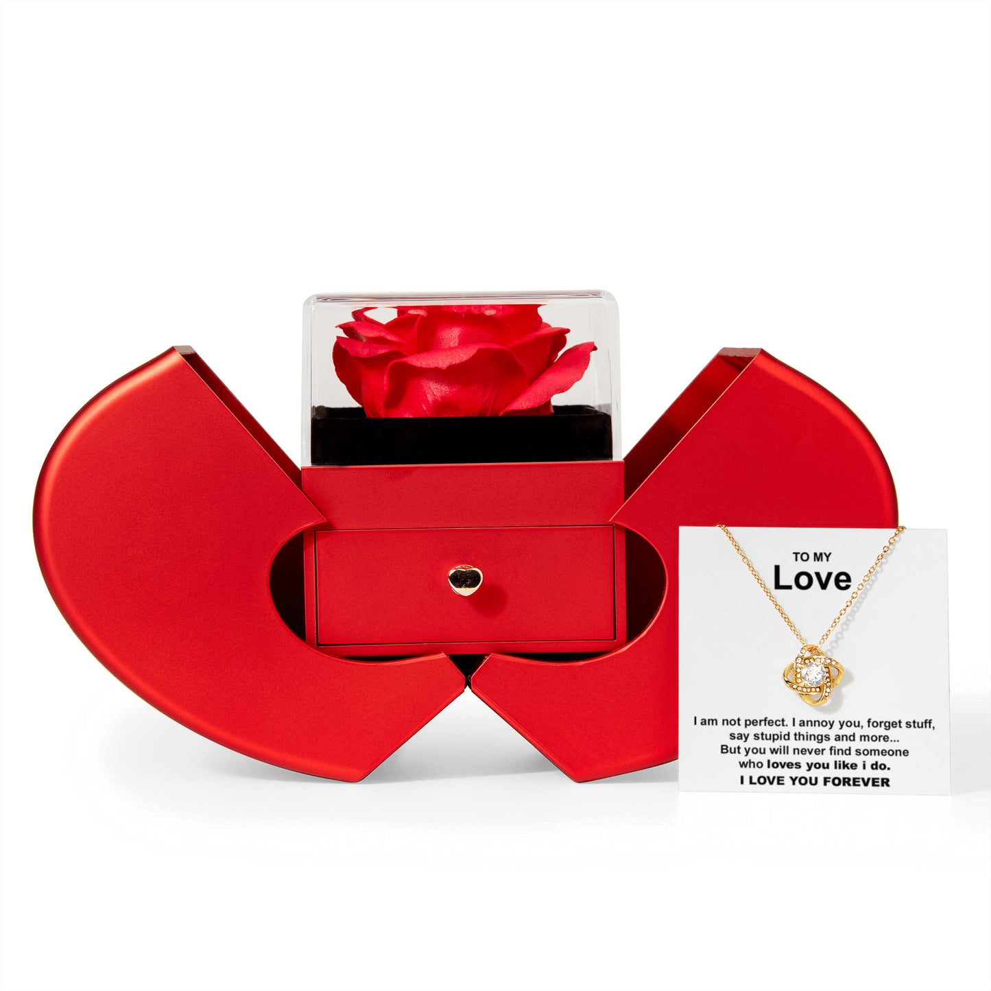 To My Love - Loves You Like I Do - Love Knot Necklace with Red Heart Rose Box