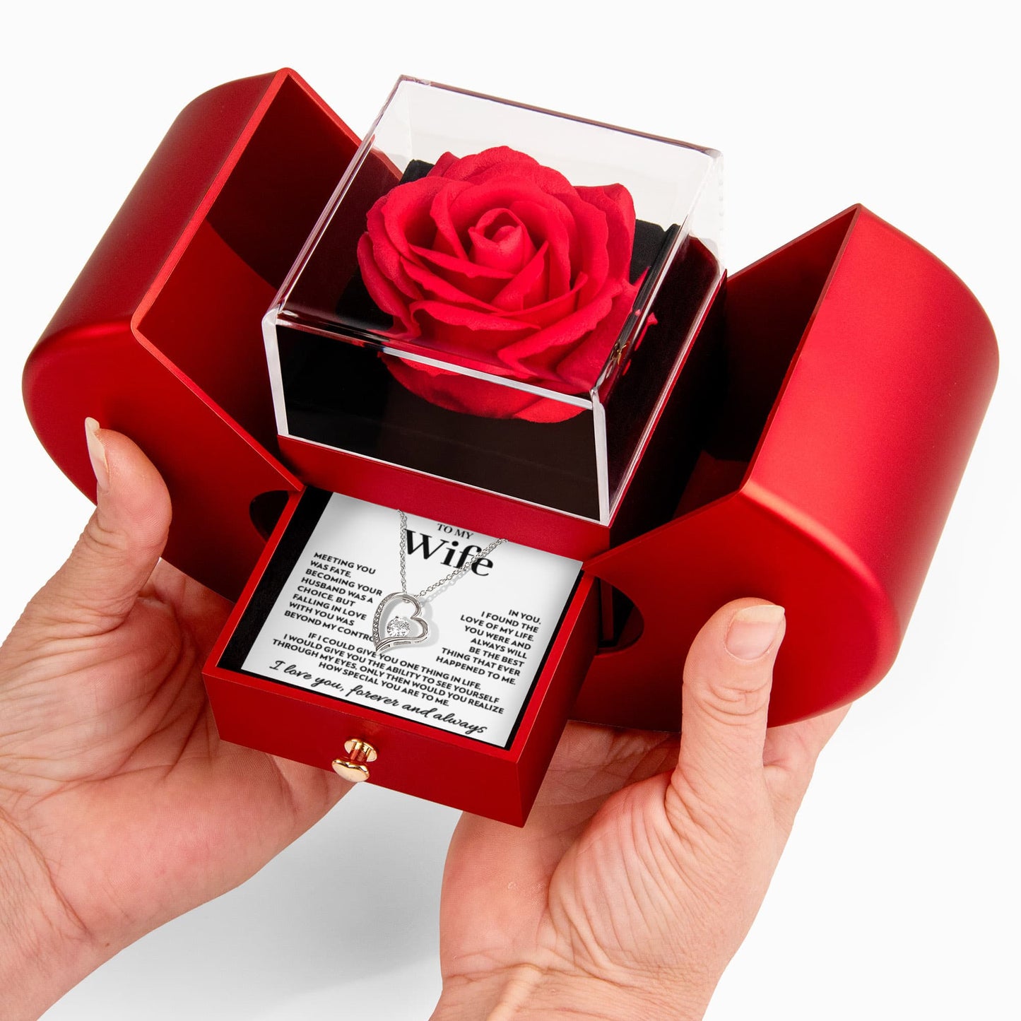 Gift for Wife - Love of My Life - Forever Love Necklace with Red Heart Rose Box
