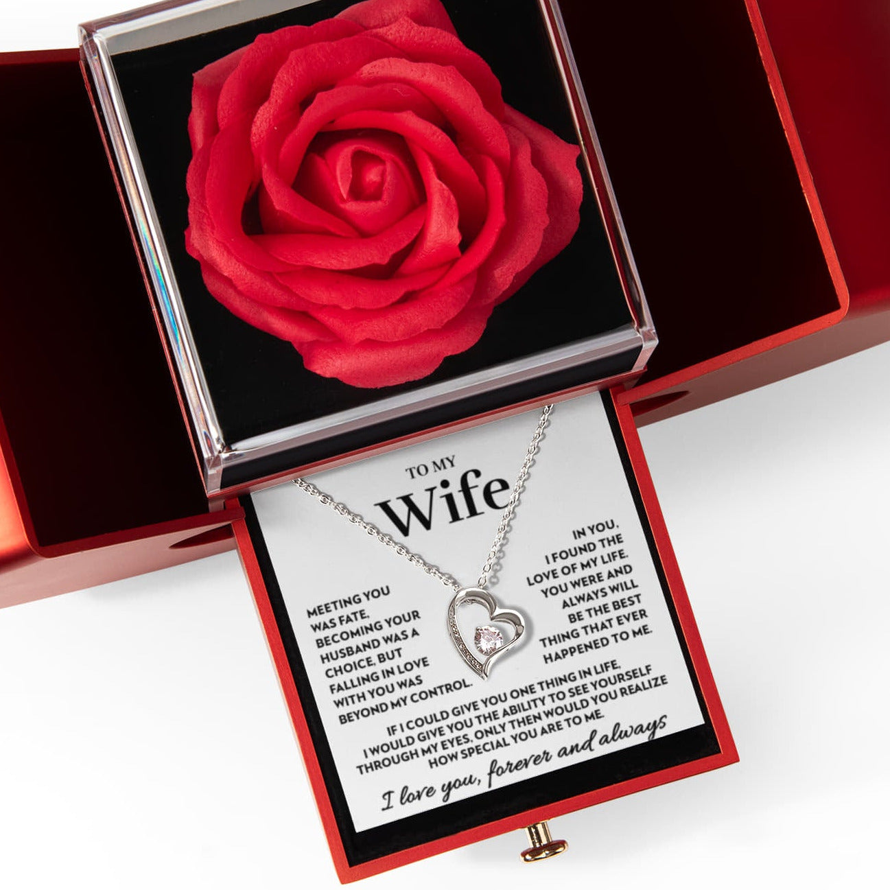 Gift for Wife - Love of My Life - Forever Love Necklace with Red Heart Rose Box